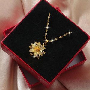 Yellow Gold Color Flower Pendant Necklace